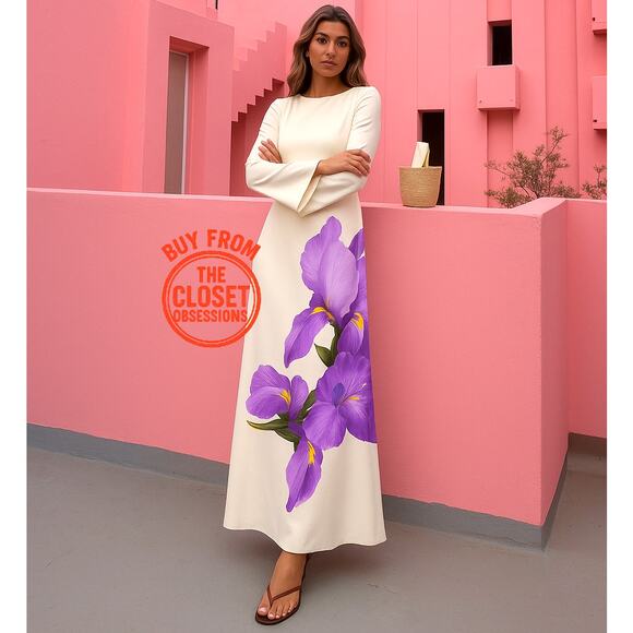 MANGO Floral Print Maxi Dress NWT | White & Purple Long Dress - Picture 1 of 16